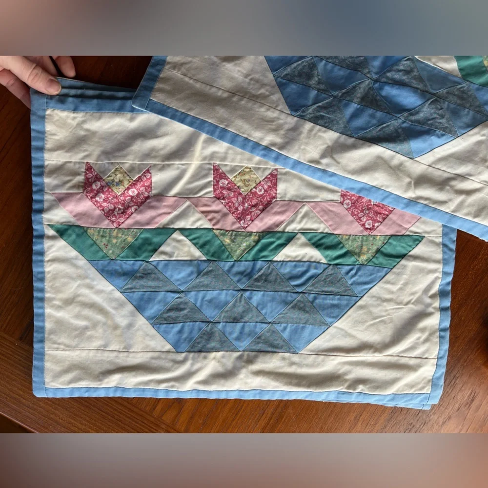 Vintage American Pacific Quilted Patchwork Placemats – Set of 4 Blue Farmhouse